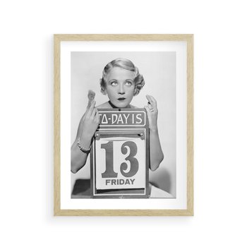 Plakat w ramie 50x70 - Czy to Pech - retro zdjęcie, czarno białe - rama drewno