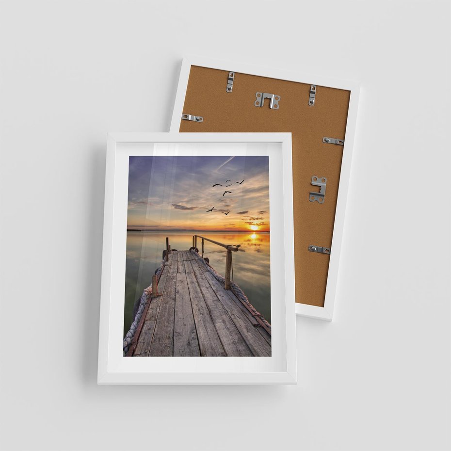 Plakat w ramie 30x40 - Zachód Słońca na Pomostcie - zachód, słońca - rama biała