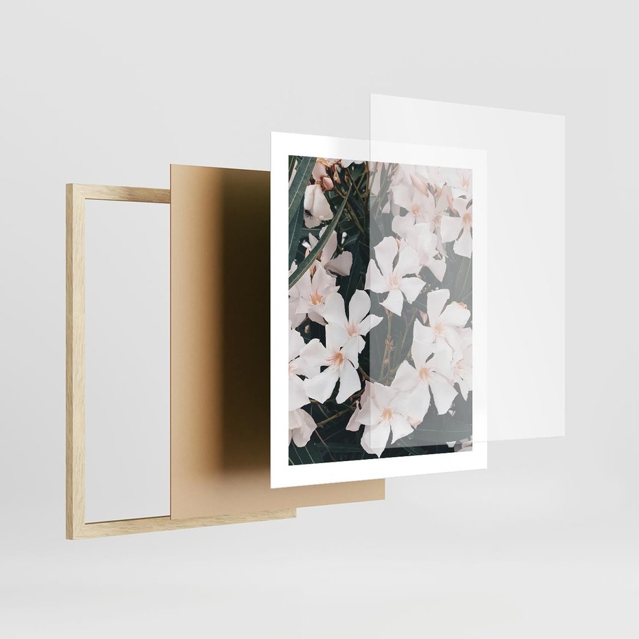 Plakat w ramie 40x50 - Egzotyczna Uroda - białe kwiaty, tropikalne kwiaty - rama drewno