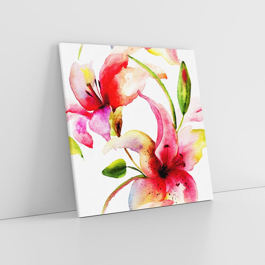 Obraz na płótnie 70x70 - Kwiaty w akwareli - delikatne piękno - kwiaty, akwarela