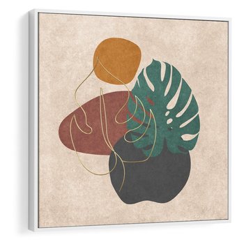 Obraz w ramie 50x50 - Akwarelowa Magia Liści - grafika, styl mid century - rama biała