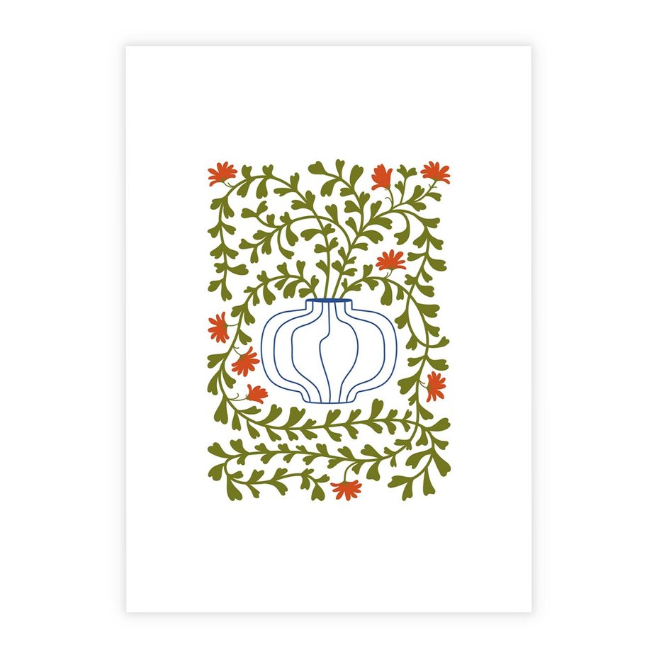 Plakat bez ramy 21x30 - Wewnętrzne Fale - kwiaty w wazonie, minimalizm