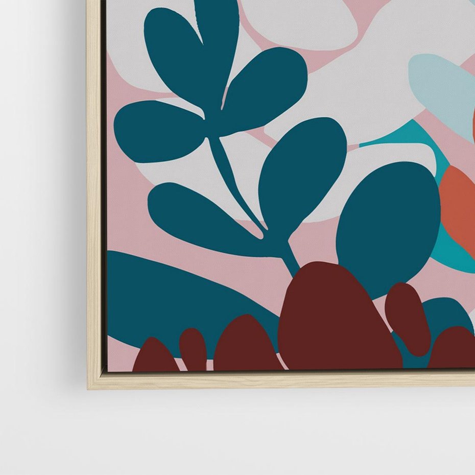Obraz w ramie 50x50 - Impresje Kształtów - abstrakcyjna kompozycja kwiatowych form, kolor zgaszone - rama drewno