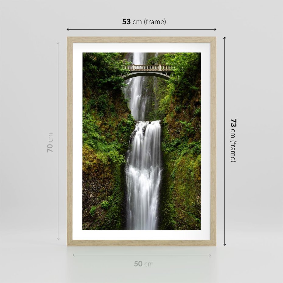 Plakat w ramie 50x70 - Siła i Urok Natury - wodospad, las - rama drewno