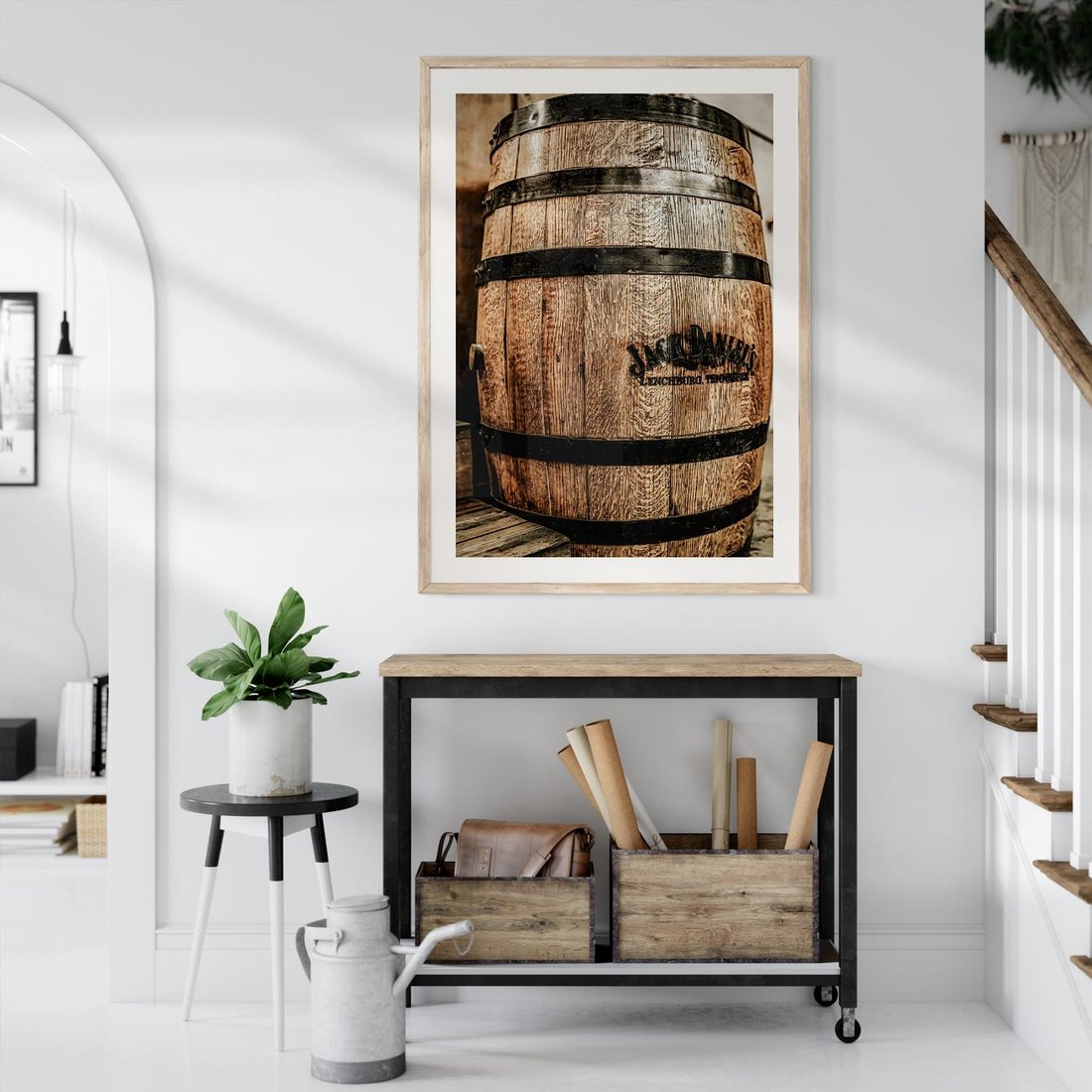 Plakat w ramie 30x40 - Rustykalna Whisky - beczka whiskey, jack daniel's - rama drewno