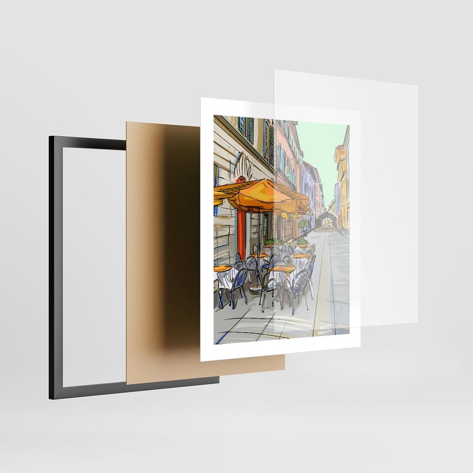 Plakat w ramie 40x50 - Kawiarenkowy Szkic - malowany, szkic - rama czarna