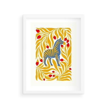Plakat w ramie 40x50 - Zebra w Nowoczesności - abstrakcyjna nowoczesna grafika, pośrodku zebra - rama biała