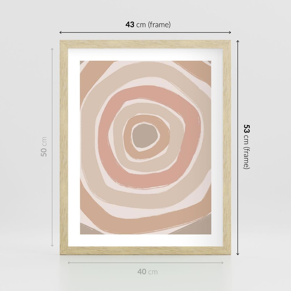 Plakat w ramie 40x50 - Roztopione Granice - abstakcyjne koła, delikatne odcienie beżu - rama drewno