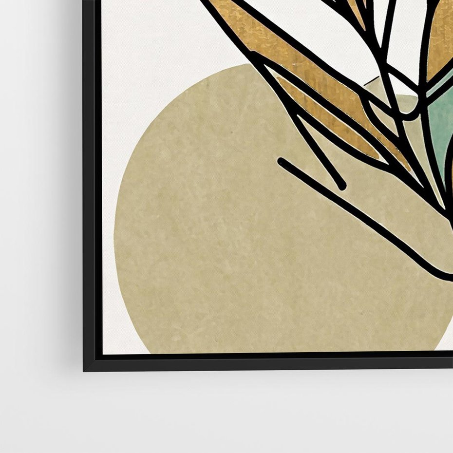 Obraz w ramie 50x50 - Migocące Ścieżki Wizji - abstrakcyjny obraz boho, liście - rama czarna