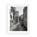 Plakat w ramie 50x70 - Weneckie Kanały - czarno białe zdjęcie, wenecja - rama biała