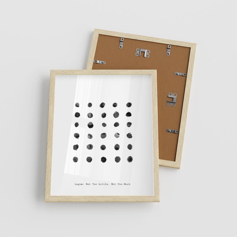 Plakat w ramie 40x50 - Boho Sztuka Wolości - minimalistyczny plakat, czarne kropki na białymtle - rama drewno