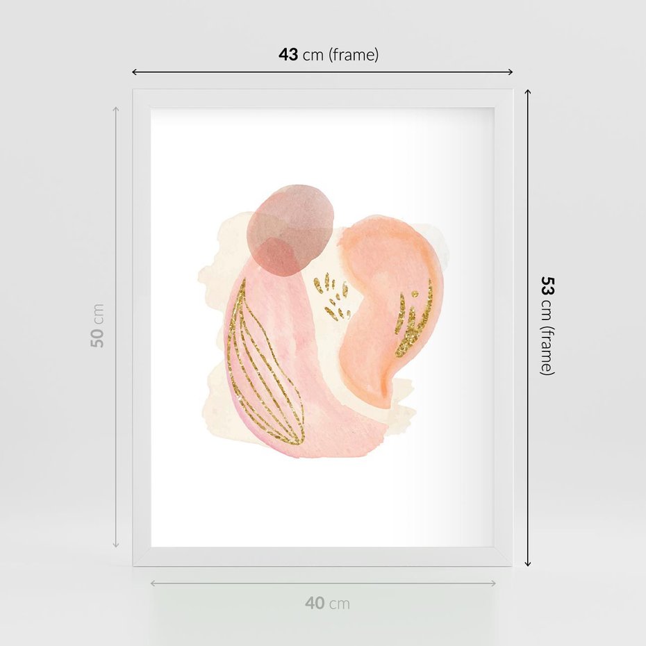 Plakat w ramie 40x50 - Impresje Przenikających Form - abstrakcyjne akwarelowe plamy, minimalizm - rama biała