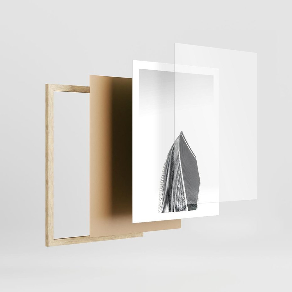 Plakat w ramie 50x70 - Czarno-Biały Wieżowiec - architektura, wieżowiec - rama drewno