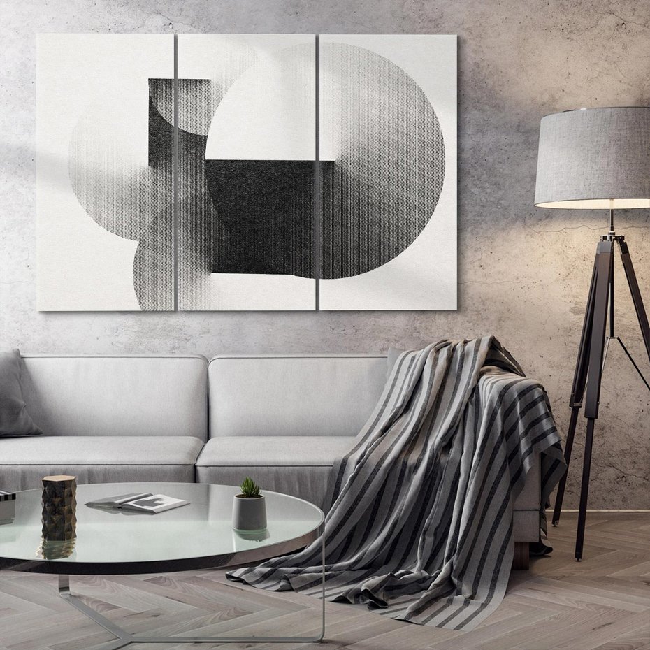 Obraz na płótnie 120x80 - Taniec Szarych Okręgów - graficzne, geometryczne kształty