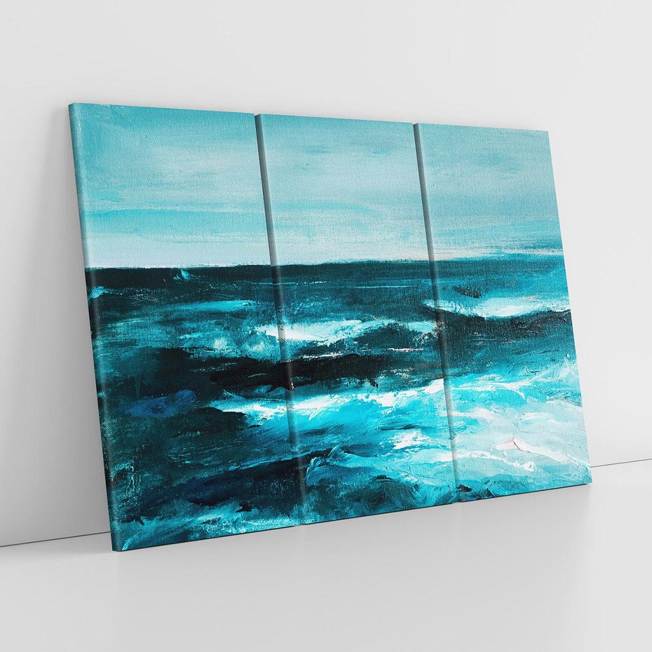 Obraz na płótnie 120x80 - Burza Nad Granatowym Oceanem - piękny marynistyczny obraz olejny, wzburzone ciemne morze