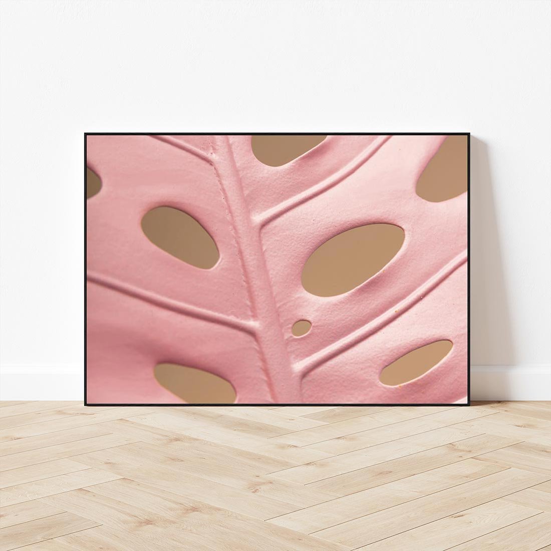 Obraz w ramie 100x70 - Różowa monstera w pełnym rozkwicie - różowa, monstera - rama czarna