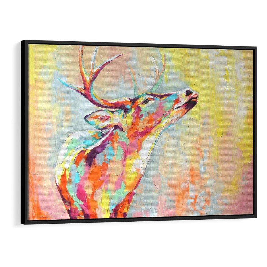 Obraz w ramie 100x70 - Impresje snów malarza - kolorowy olejny obraz, jeleń ryczący na rykowisku - rama czarna
