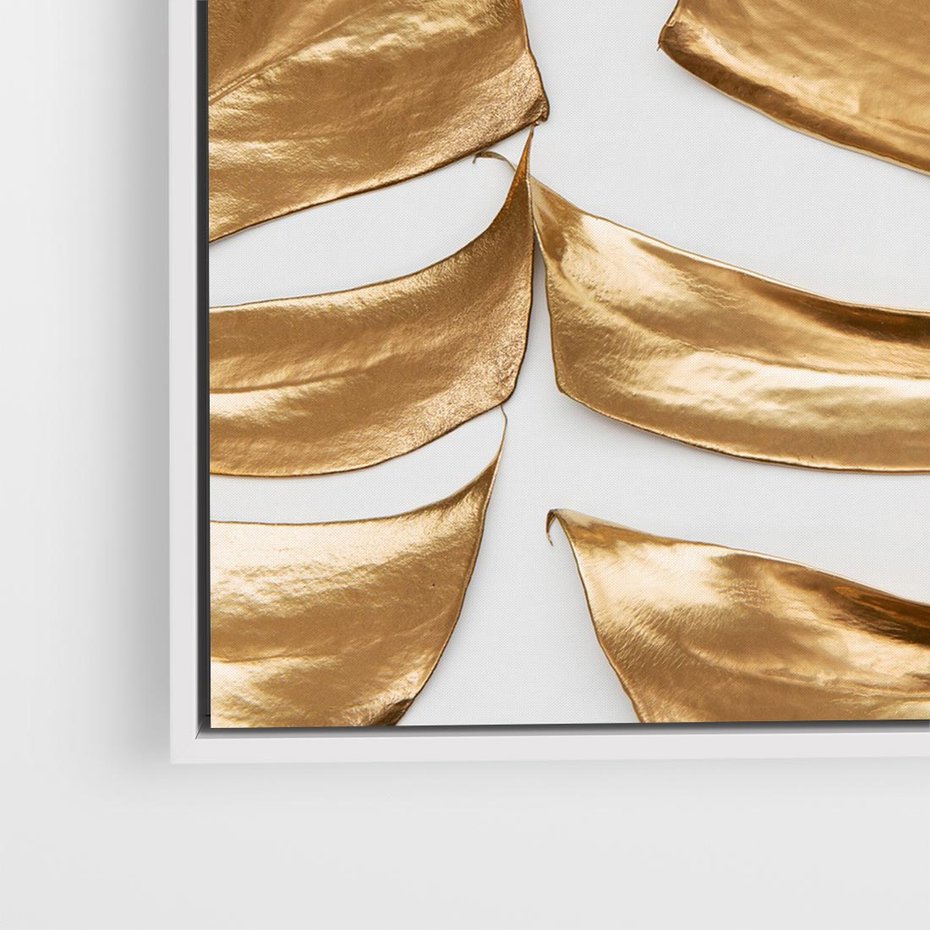 Obraz w ramie 80x80 - Siła Natury - złote, liście - rama biała