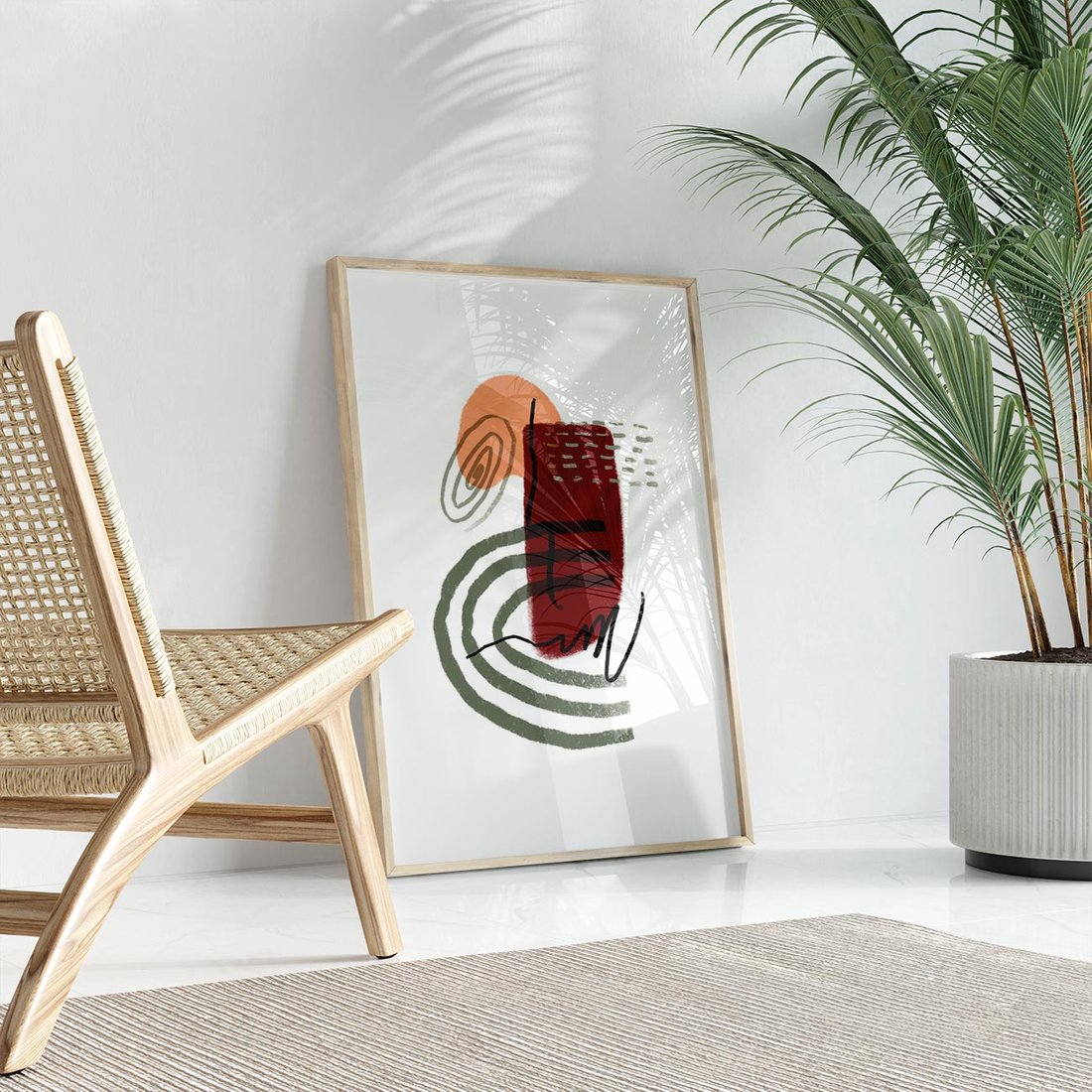 Plakat w ramie 30x40 - Boho Raj - abstrakcyjna sztuka, boho kształty - rama drewno