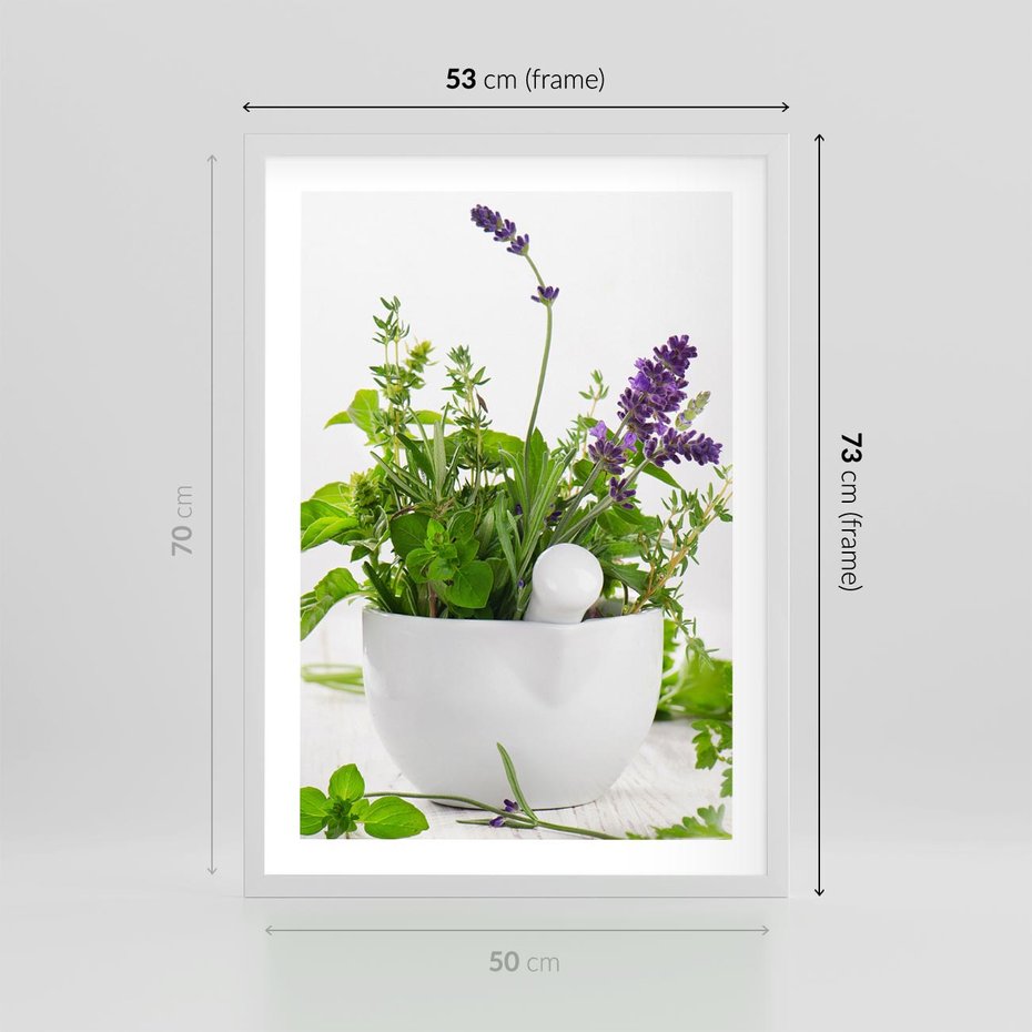 Plakat w ramie 50x70 - Kwiaty i zioła w restauracji - kwiaty, zioła - rama biała