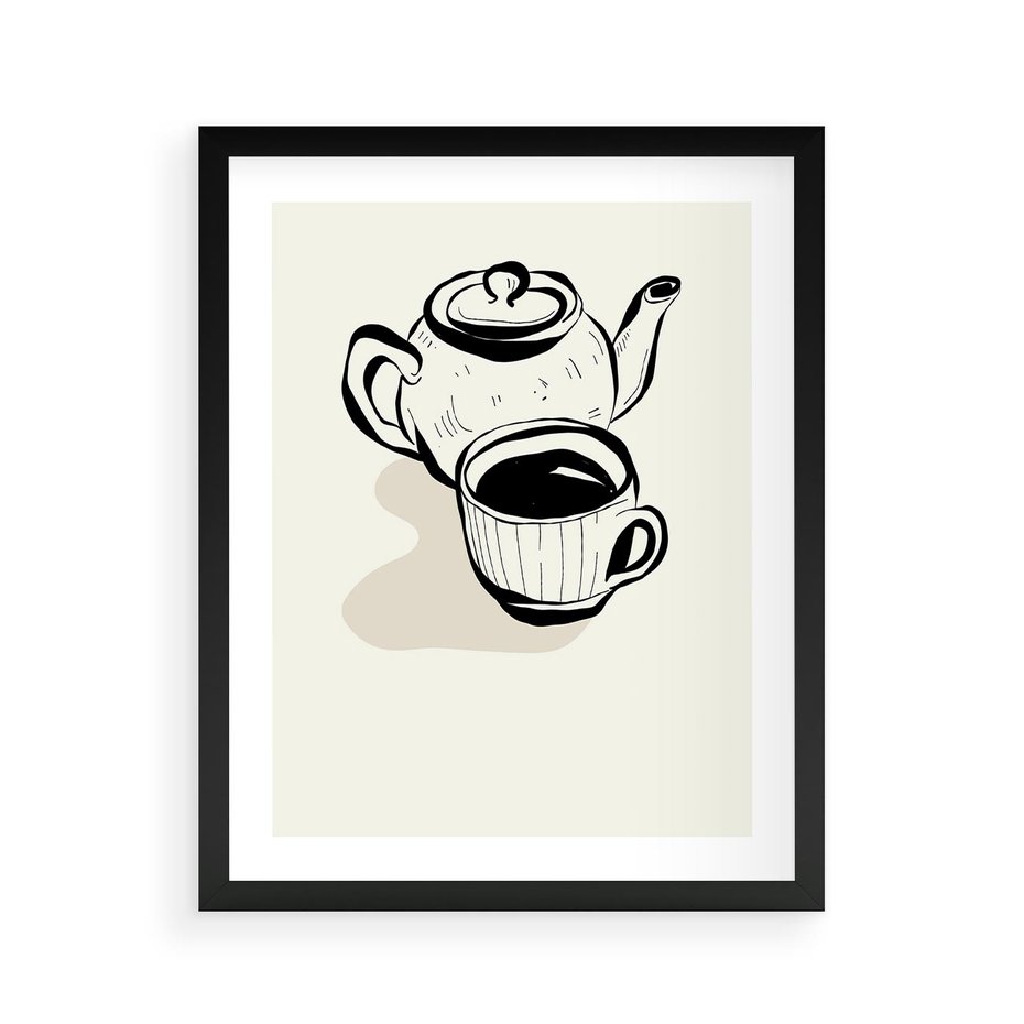 Plakat w ramie 40x50 - Kawa w Minimalistycznym Szkicu - grafika, szkic - rama czarna