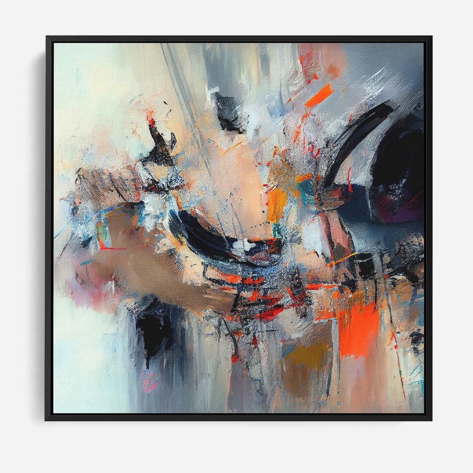 Obraz w ramie 50x50 - Kontrapunkty zatajonych uczuć - dynamiczna abstrakcja, bałagan na płótnie - rama czarna
