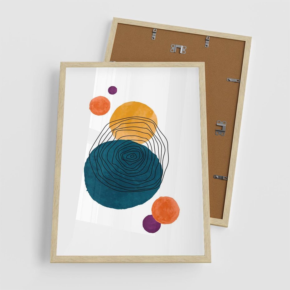 Plakat w ramie 50x70 - Kolorowe Plam z Czarnymi Liniami - kolorowe plamy, szkic - rama drewno