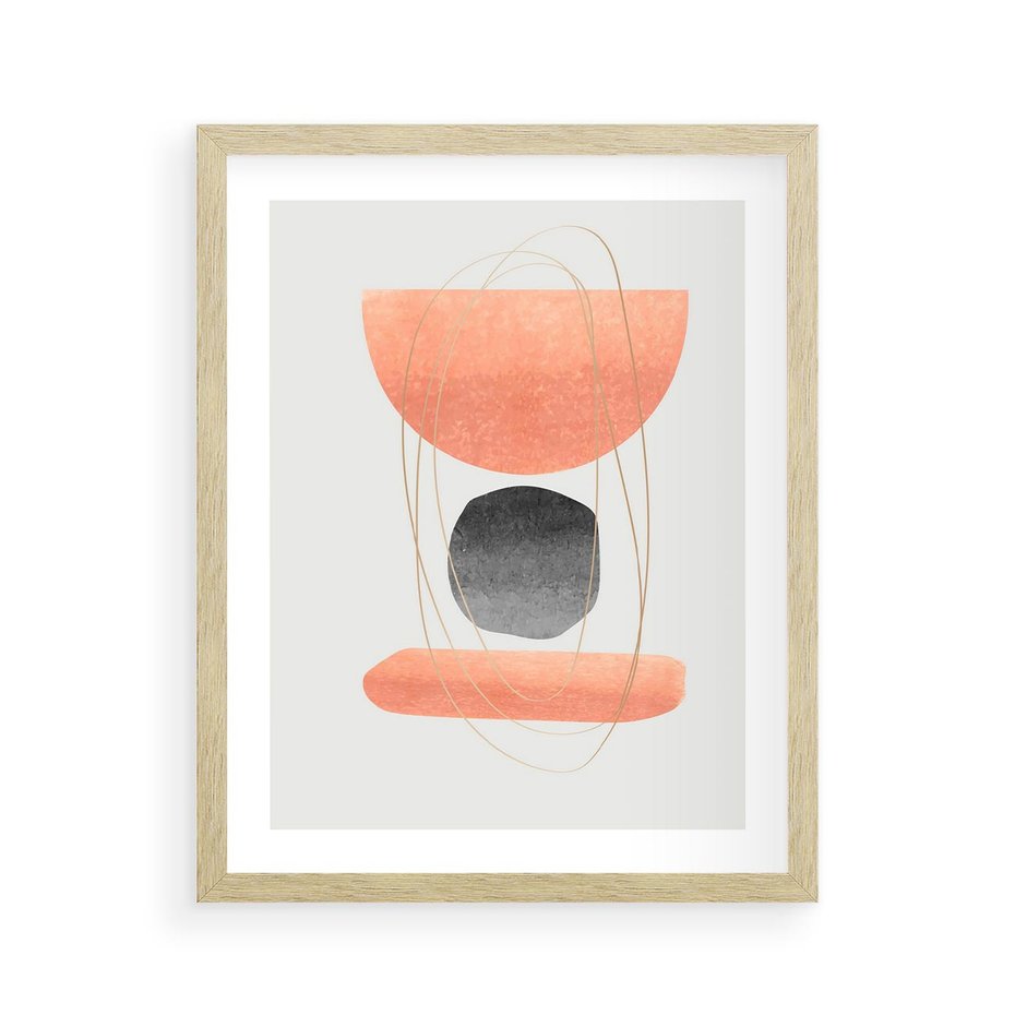 Plakat w ramie 40x50 - Abstrakcyjne Plamy z Złotymi Liniami - abstrakcja, boho plamy - rama drewno