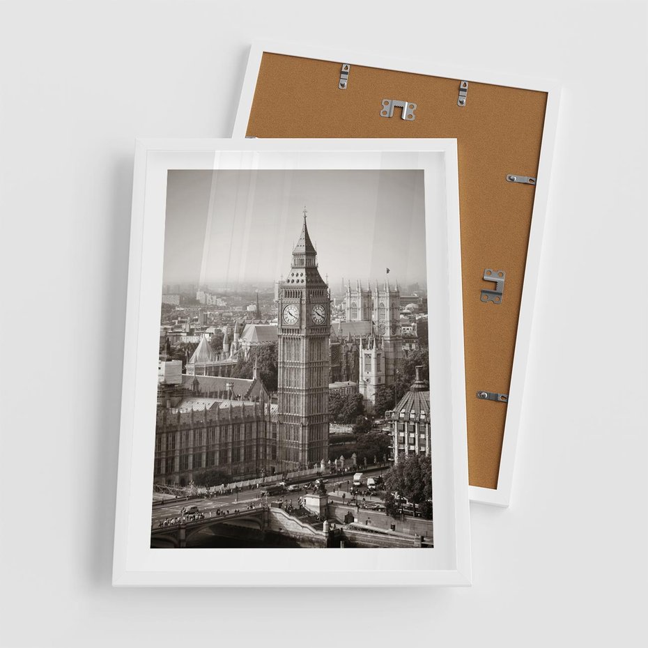 Plakat w ramie 50x70 - Magiczna esencja Londynu: Big Ben i miasto - Big Ben, Londyn - rama biała