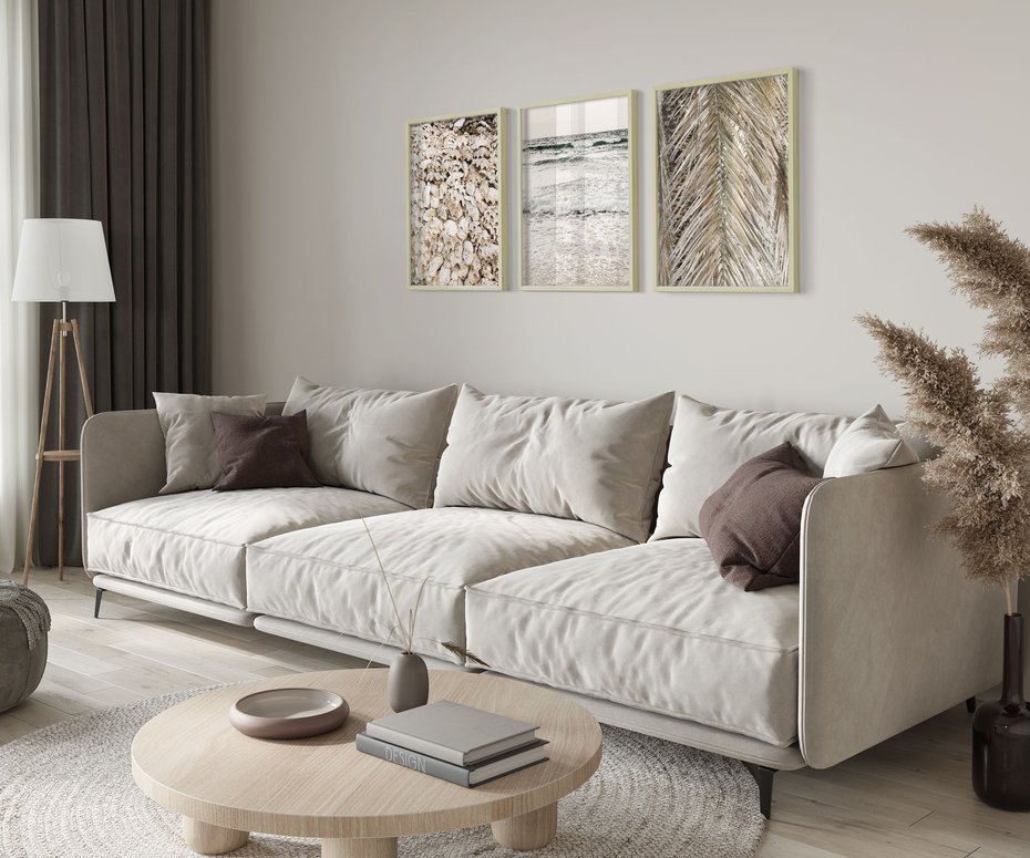 Zestaw obrazy w ramie 40x50 galeria - Plaża, boho, palmy, muszle, morze - rama drewno