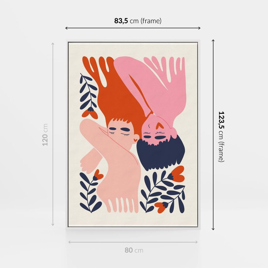 Obraz w ramie 80x120 - Miłość w Dwóch Sercach - miłość, para zakochanych - rama biała