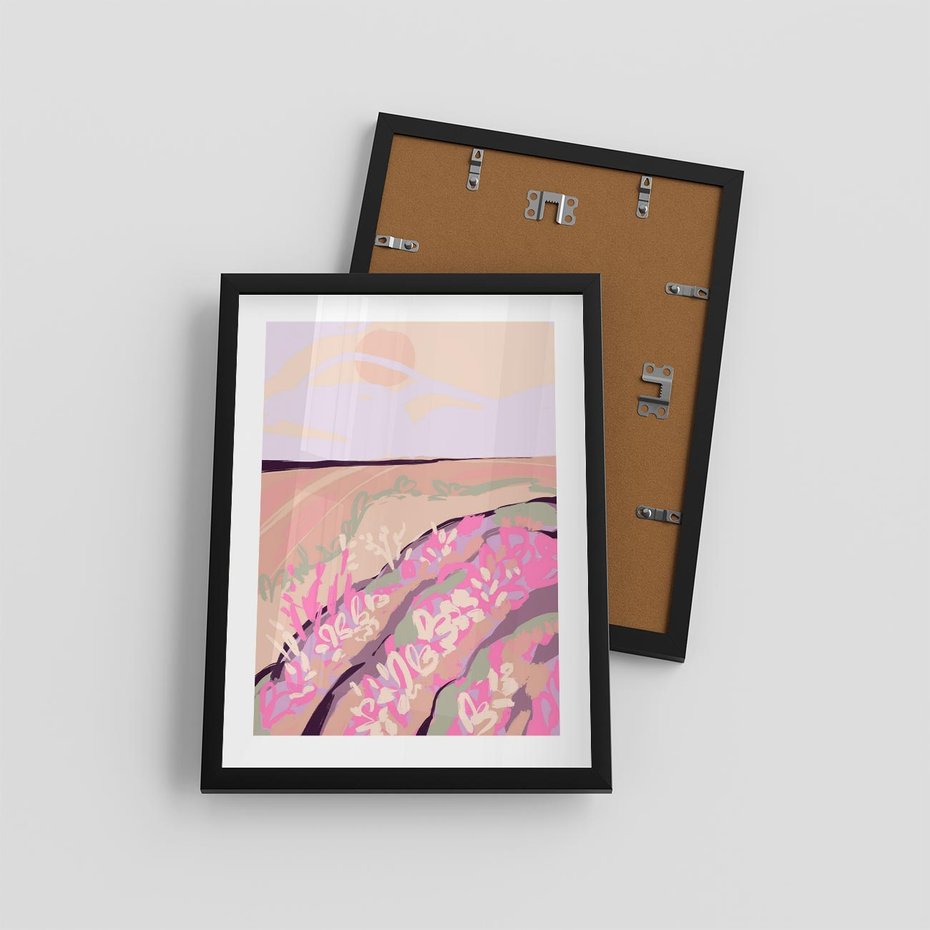 Plakat w ramie 30x40 - Harmonijny Świt - pastelowy krajobraz, nowoczesny plakat - rama czarna