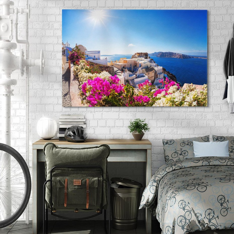 Obraz na płótnie 120x80 - Błękit morza i białe domy - Santorini, Grecja