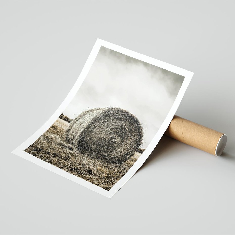 Plakat bez ramy 21x30 - Siano w Sepii: Wiejska Tradycja - snopek siana, bela siana