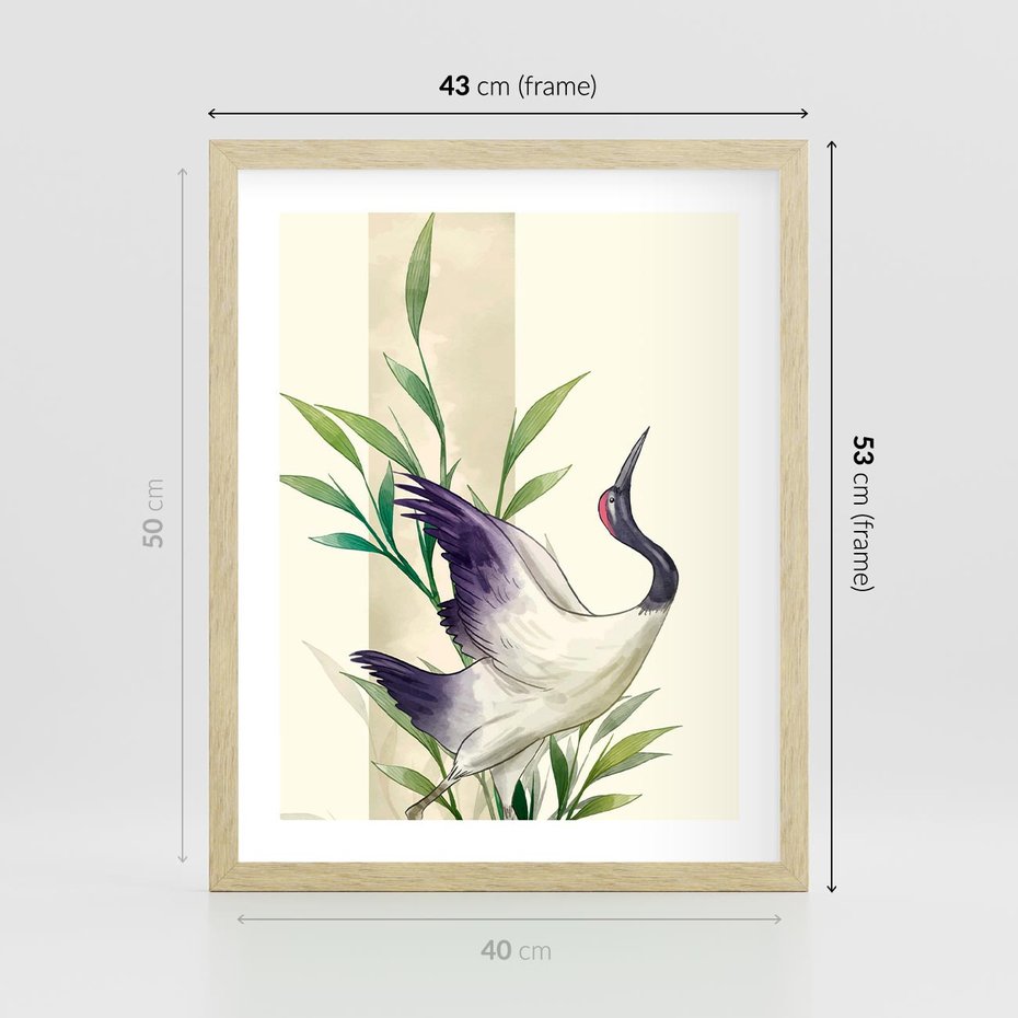 Plakat w ramie 40x50 - Migocące Ptaki - japońska sztuka, ptak - rama drewno