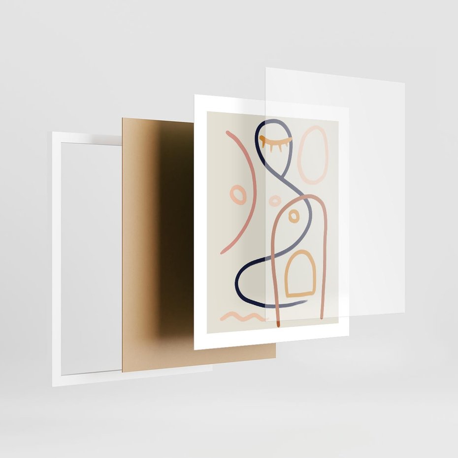 Plakat w ramie 40x50 - Mgnienie Oka - abstrakcja w stylu picasso, beżowe tło - rama biała