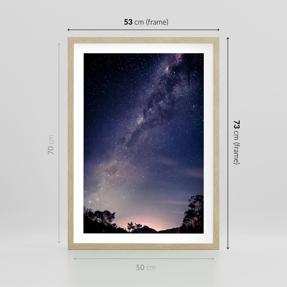 Plakat w ramie 50x70 - Gwiaździste Ujęcie - gwiaździste niebo, noc - rama drewno