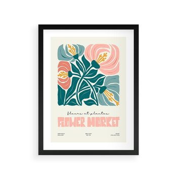 Plakat w ramie 30x40 - Taniec Kształtów - kwiaty, abstrakcyjna kompozycja - rama czarna