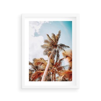 Plakat w ramie 40x50 - Plażowa Idylla z Palmami - palmy, rajska plaża - rama biała