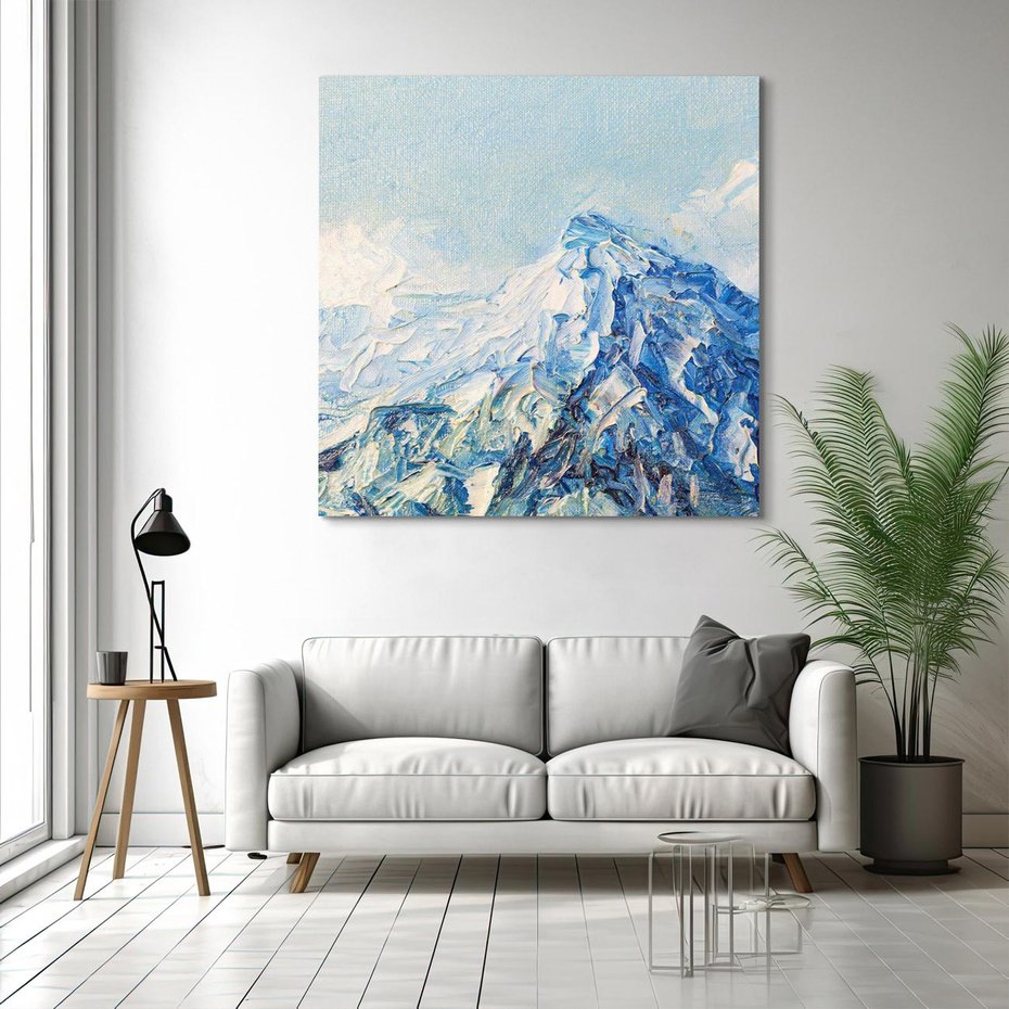 Obraz na płótnie 80x80 - Majestat Błękitnych Szczytów - olejny obraz, górski pejzaż