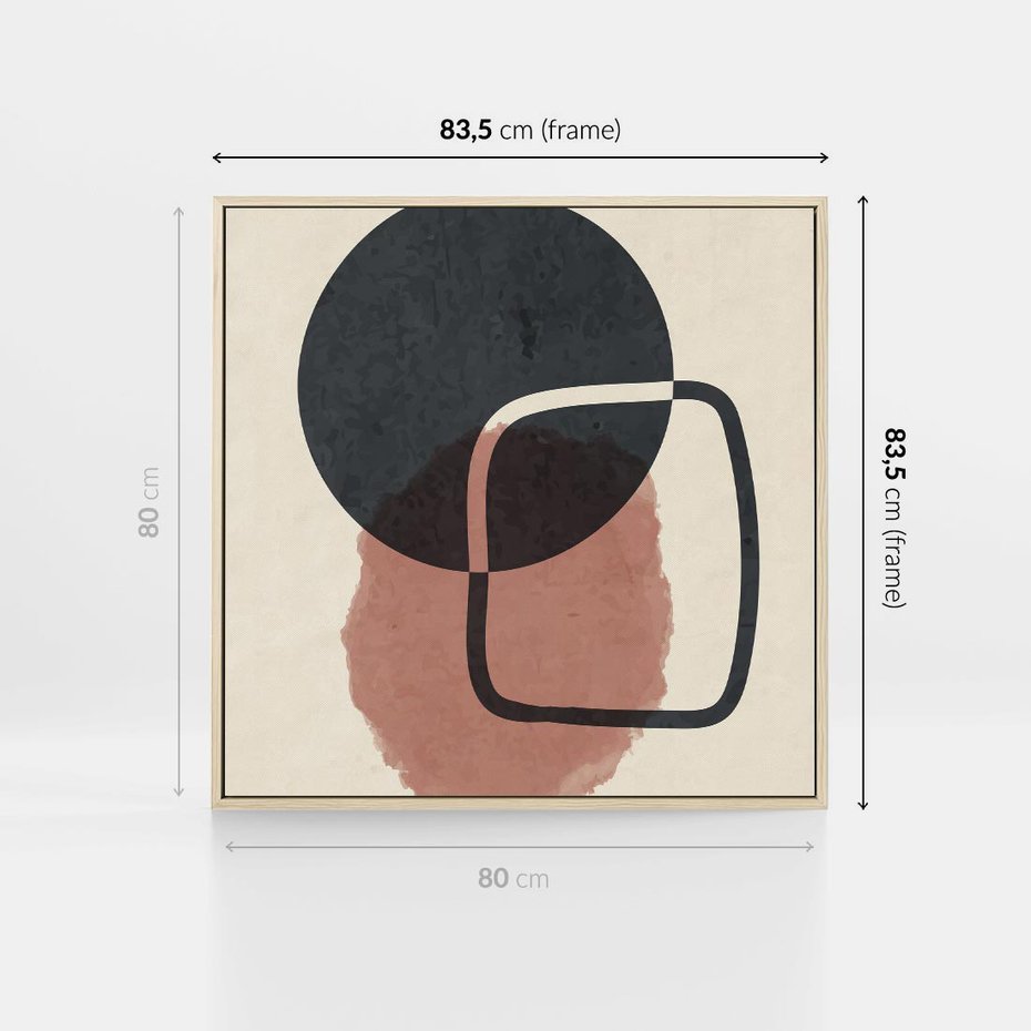 Obraz w ramie 80x80 - Abstrakcyjna Harmonia - abstrakcyjne nieregularne kształty, minimalistyczny plakat - rama drewno