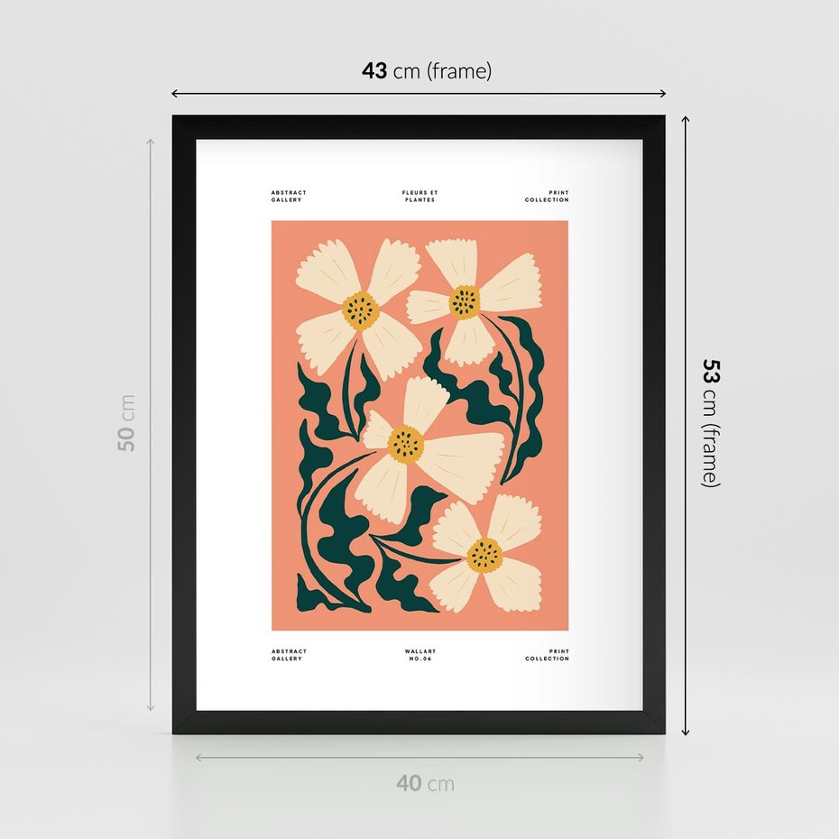 Plakat w ramie 40x50 - Refleksje w roślinnym odbiciu - kwiatowa kompozycja, minimalizm - rama czarna