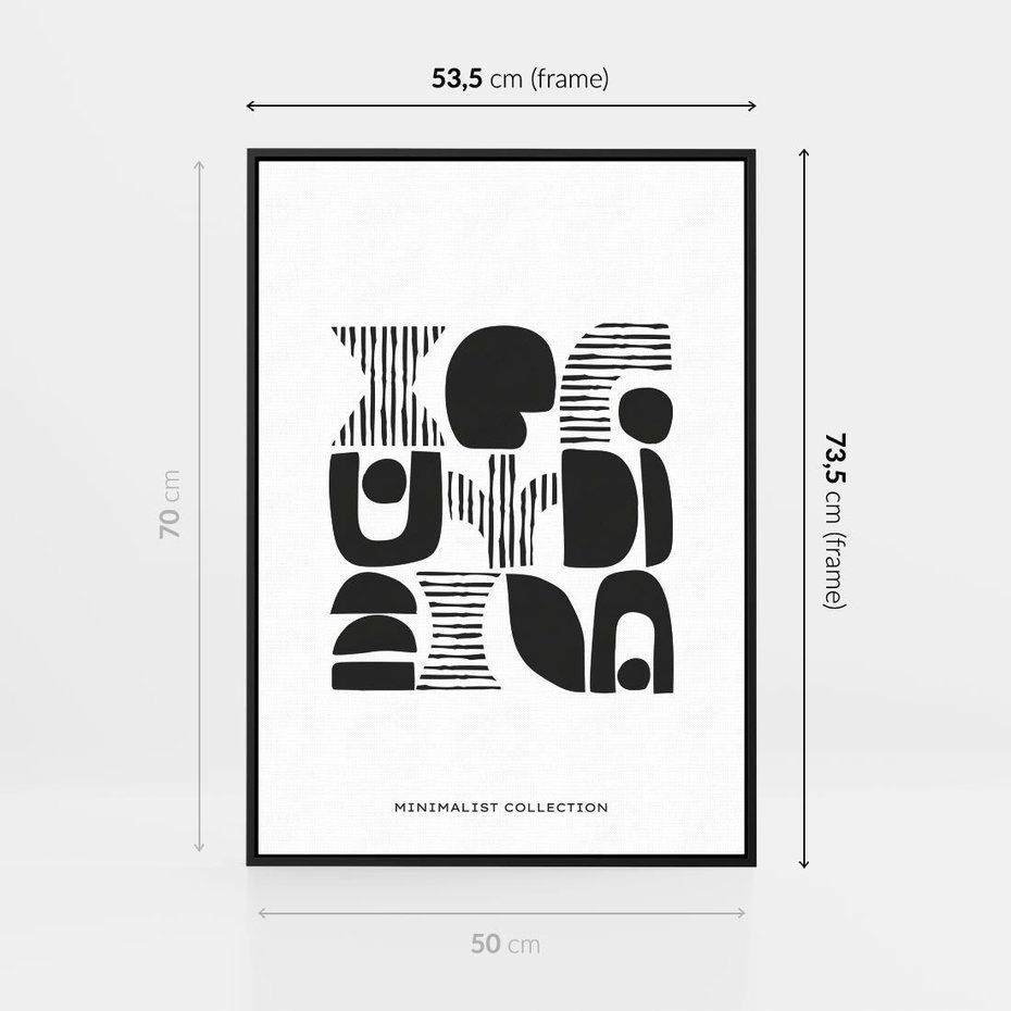 Obraz w ramie 50x70 - Taniec Dziwacznych Kresek - minimalistyczny plakat, czarno biały - rama czarna