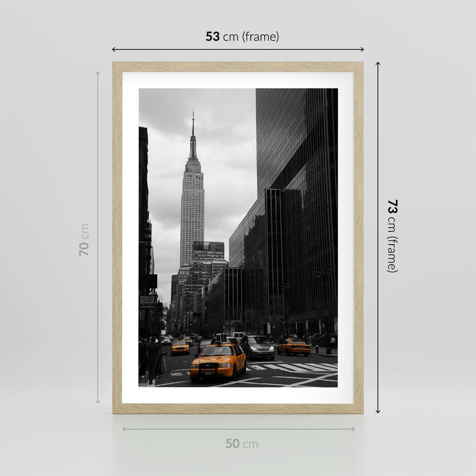 Plakat w ramie 50x70 - Nowy York, taksówka w ruchu - Nowy York, taksówka - rama drewno