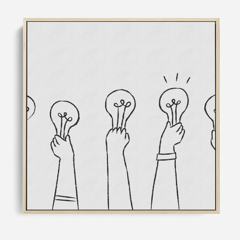 Obraz w ramie 50x50 - Idea w Rękach - szkic, grafika - rama drewno
