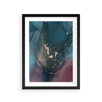 Plakat w ramie 30x40 - Luksusowy Kontrast - marmur, granat i fiolet - rama czarna