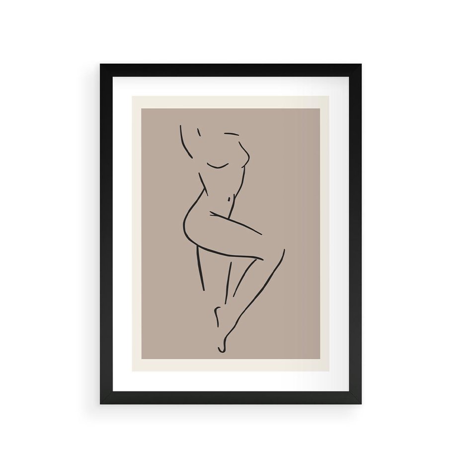Plakat w ramie 30x40 - Zanikająca Wyobraźnia - mnimalistyczny akt, beżowa tonacja - rama czarna