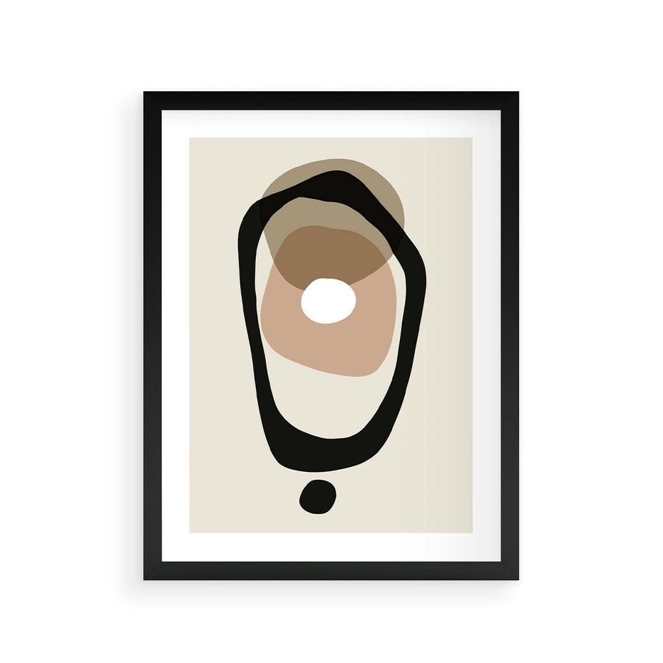 Plakat w ramie 30x40 - Intrygujące Zaskoczenia - beżowa abstrakcyjna kompozycja, czarny akcent - rama czarna