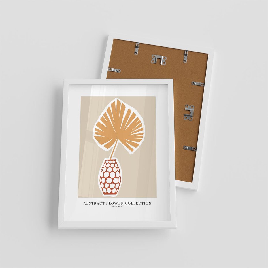 Plakat w ramie 30x40 - Kwiatowa Kreatywność - tropikalny liść w wazonie, typografia - rama biała