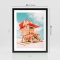 Plakat w ramie 40x50 - Rajski Widok - plaża miami, domek ratownika - rama czarna